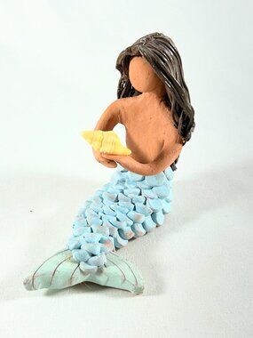 Mermaid, hand-made, colorful clay figurine, signed by artist 1995